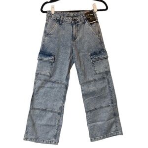 Art Class Kids Size 10 Blue Cargo Jeans Light Wash Wide Leg Multiple Pockets NWT